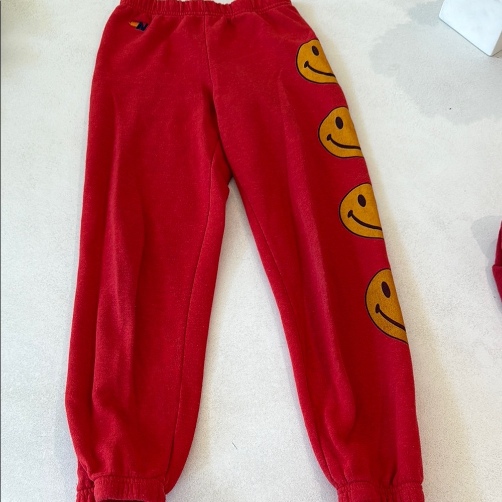 Aviator Nation - Red and Yellow smiley face Joggers Elastic Cuffs Athletic Fit